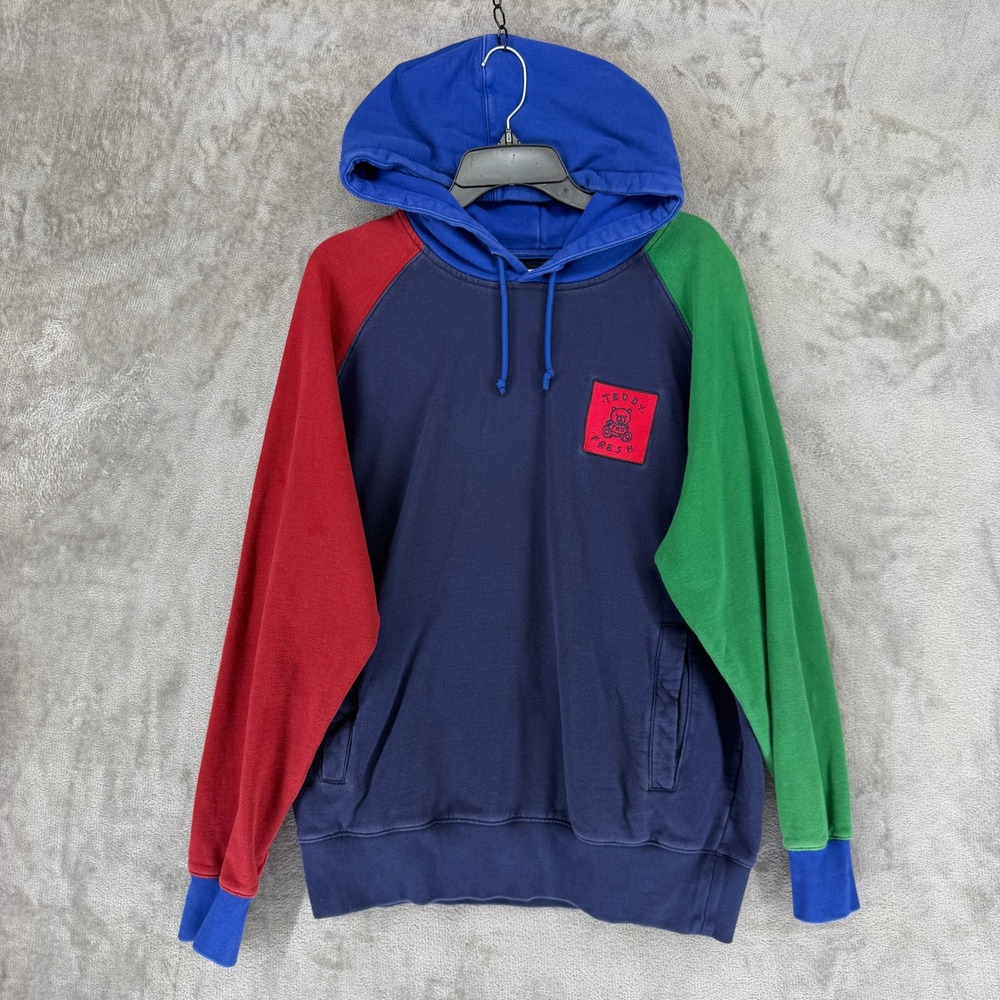 Teddy Fresh Hoodie Men Large Colorblock Multicolor Navy Red Green EUC